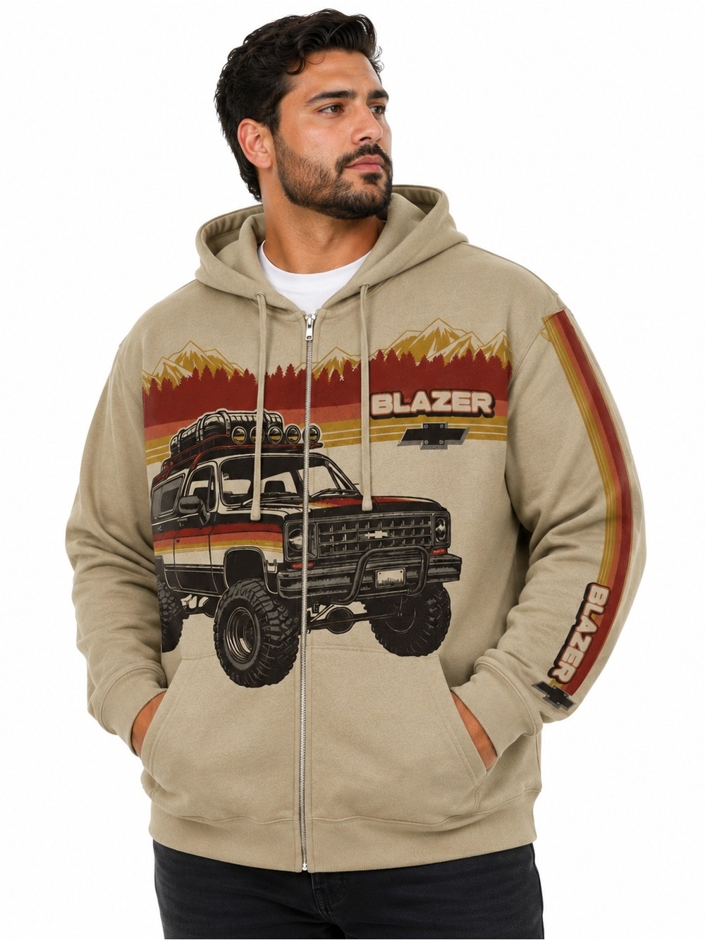 Chevy Blazer K5 Men's 5XL Full Zip Fleece Graphic Hoodie Chevrolet GM Gravel NWT - Picture 2 of 16